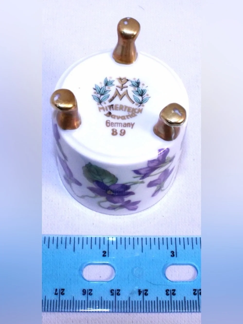 Vintage Mitterteich Bavaria Porcelain Violet Floral Footed Holder - Purple